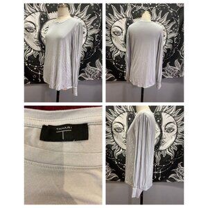 Tahari T light blue top, pleated long sleeve with cuff, M